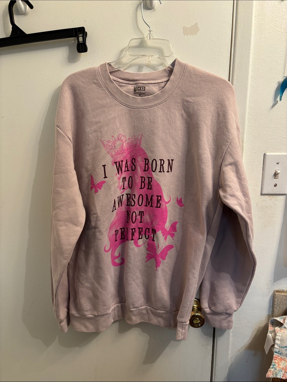 WICKED Glinda Light Pink Graphic Crewneck Sweatshirt - I Was Born To Be Awesome